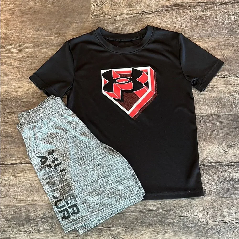 Under Armour Little Boy size 6 Baseball Two-Piece Athletic Tee and Short Set